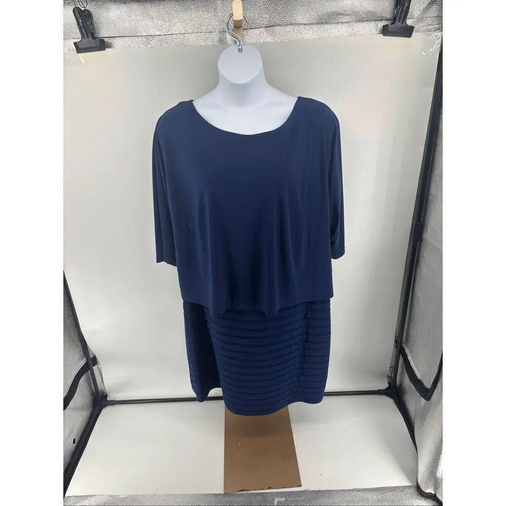 Adrianna Papell Banded Two-For Dress NWT Plus Size 24W Blue Cocktail